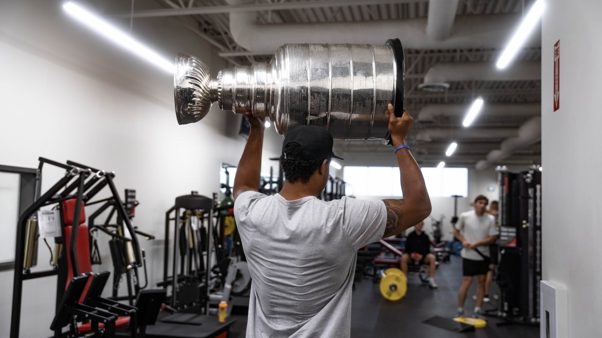 Keegan Kolesar Lifting Stanley Cup in RINK Testify Performance